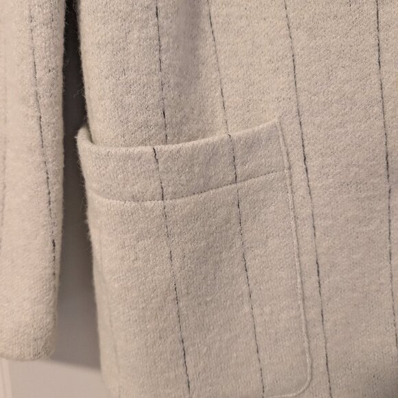 Rachel Zoe Oversized Ivory Pinstripe Wool-Blend Blazer Coat - XS, Open Front - Picture 3 of 12